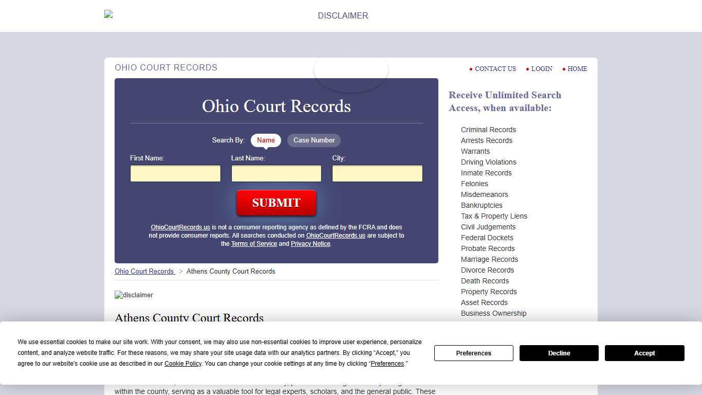 Athens County Court Records OhioCourtRecords.us