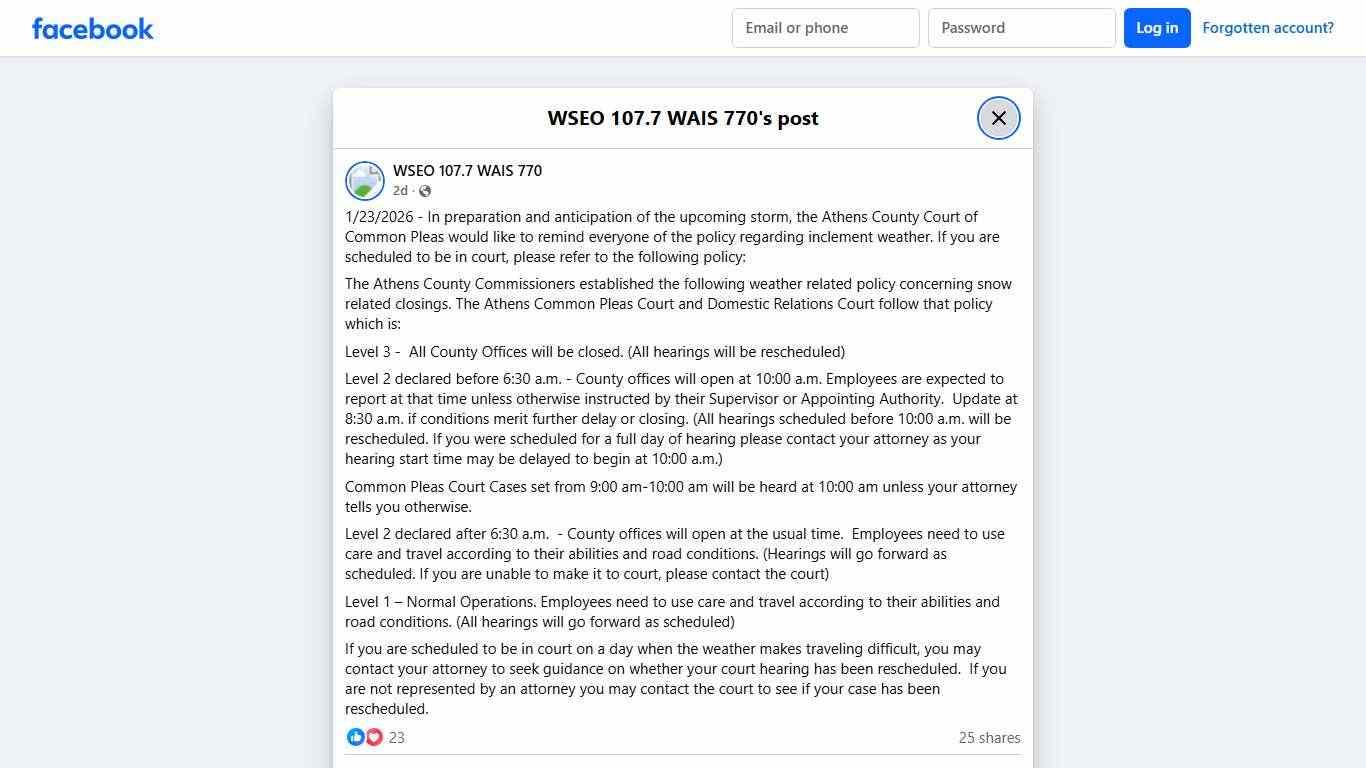 1/23/2026 - In preparation and... - WSEO 107.7 WAIS 770 Facebook